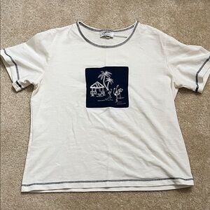 G.W. White Graphic Tee with Navy Design Size M